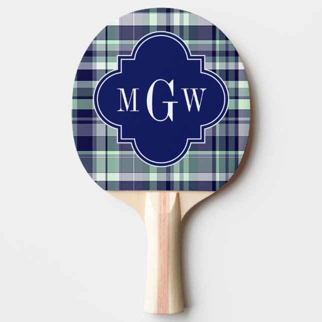 Raquette De Ping Pong Mint Marine Blanc Preppy Madras Quatrefoil Monogra (Devant)