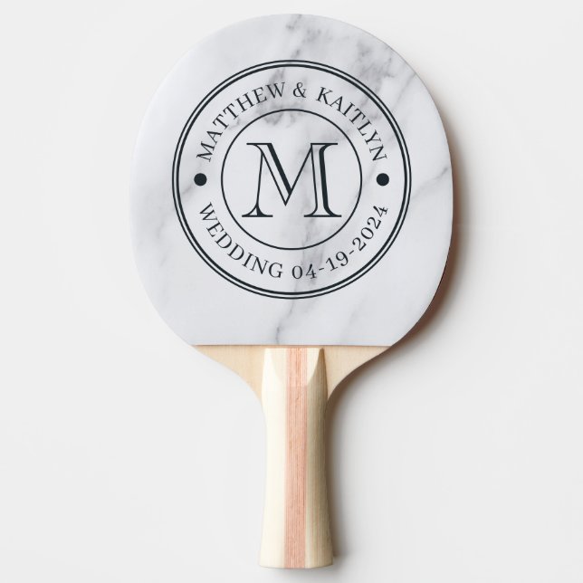 Raquette De Ping Pong Modern Clean White Marble Wedding Monogram (Devant)