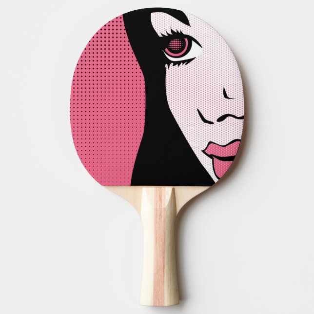 Raquette De Ping Pong Modern Comic Book Pop Art of Woman's Face (Devant)
