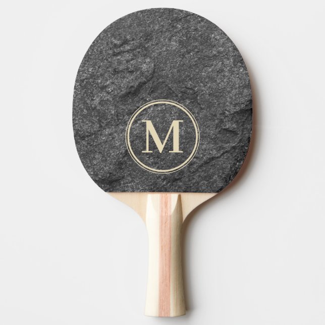 Raquette De Ping Pong Modern Dark Granite Stone Monogram (Devant)