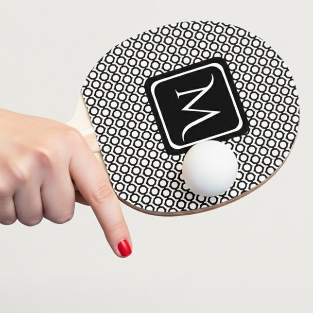 Raquette De Ping Pong Modern Geometric Monogram Black White (Créateur téléchargé)