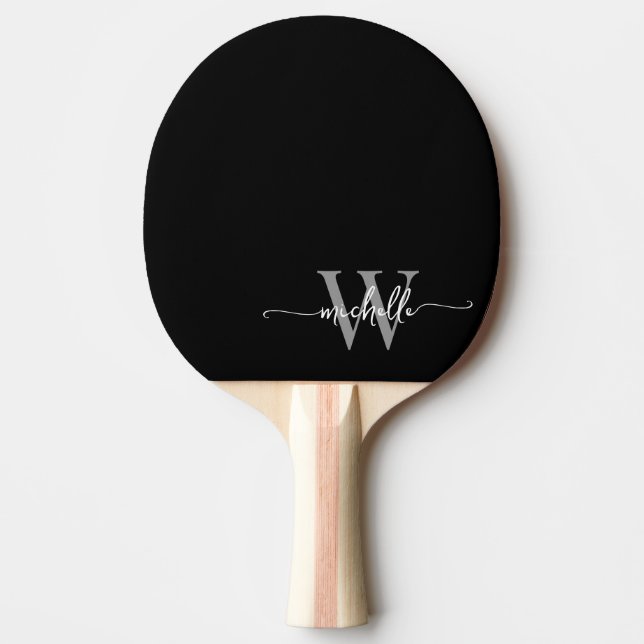Raquette De Ping Pong Moderne Black Grey Personnalisé Monogramme Nom Scr (Devant)