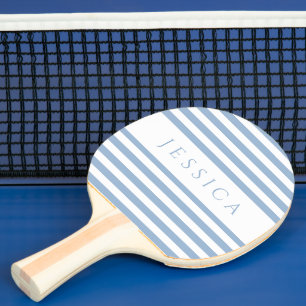Raquette De Ping Pong Moderne bleu rayé nom personnalisé