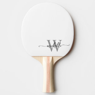 Raquette De Ping Pong Moderne écriture personnalisée monogramme nom gris
