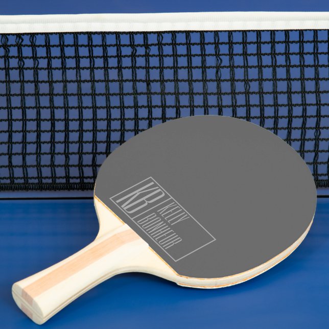 Raquette De Ping Pong Moderne, Gris sur gris foncé, Initiales & Nom (Insitu)