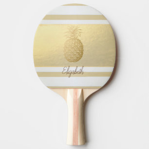 Raquette De Ping Pong Moderne rayures dorées féminines, Ananas doré