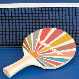 Raquette De Ping Pong Moderne Retro Nom personnalisé Fun Vintage Sunburs