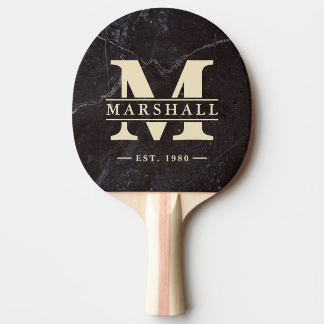 Raquette De Ping Pong Modest Dark Stone Monogram & Name Overlay (Devant)