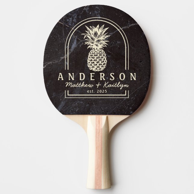 Raquette De Ping Pong Modest Dark Stone Pineapple Wedding Arch & Name (Devant)