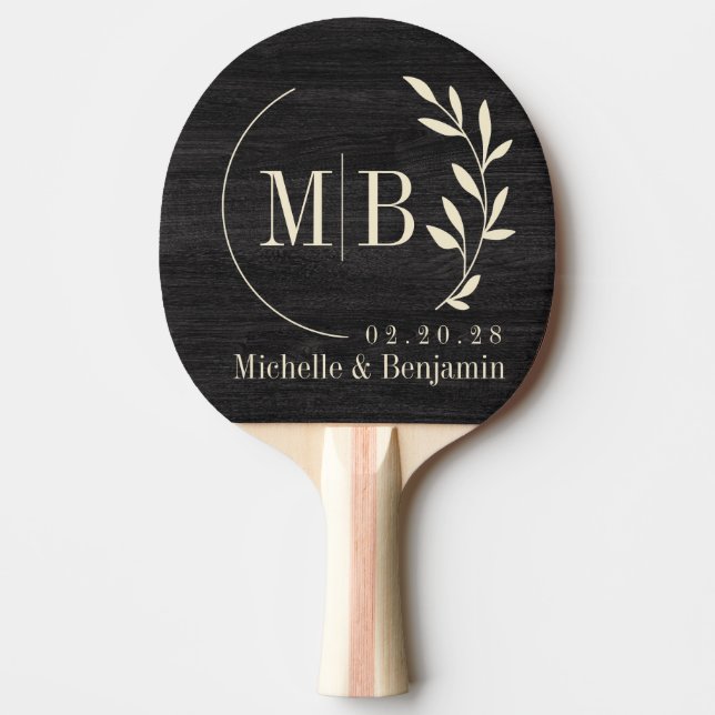 Raquette De Ping Pong Modest Dark Wood Leaf Wedding Monogram (Devant)