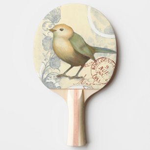 Raquette De Ping Pong Moineau jaune et vert sur l'arrière - plan vintage