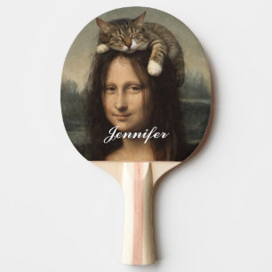 Raquette De Ping Pong Mona Lisa avec chat endormi