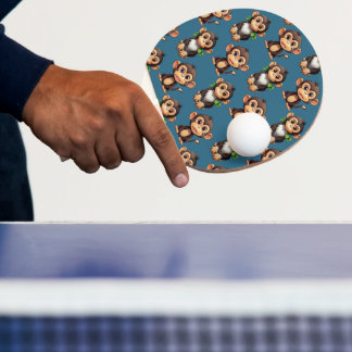 Raquette De Ping Pong Monkey Pattern Design Blue 