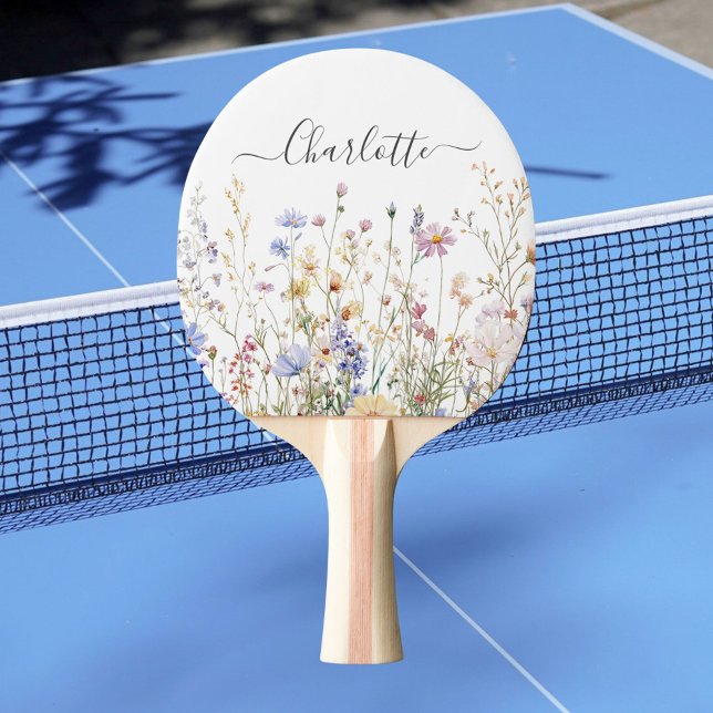 Raquette De Ping Pong Monogram Watercolor Rustic Pretty Wildflower Field (In situ)