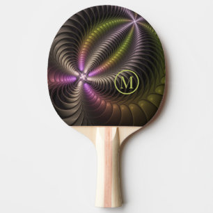 Raquette De Ping Pong Monogramme Abstrait Fractal 3D brillant et coloré