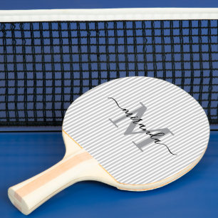Raquette De Ping Pong Monogramme aux rayures grises Nom