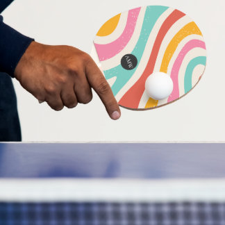 Raquette De Ping Pong Monogramme Bandes Ondulées Rétro Colorées