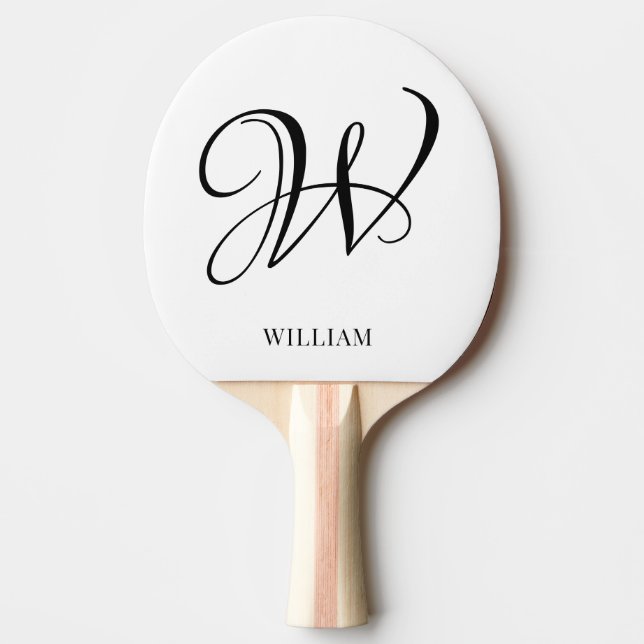 Raquette De Ping Pong Monogramme blanc élégant et personnalisé initial (Devant)