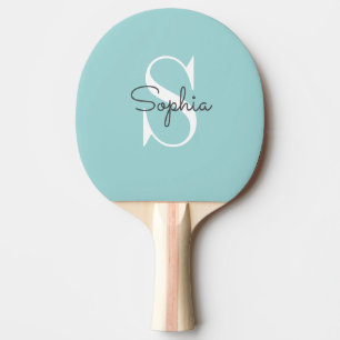 Raquette De Ping Pong Monogramme bleu moderne Nom personnalisé