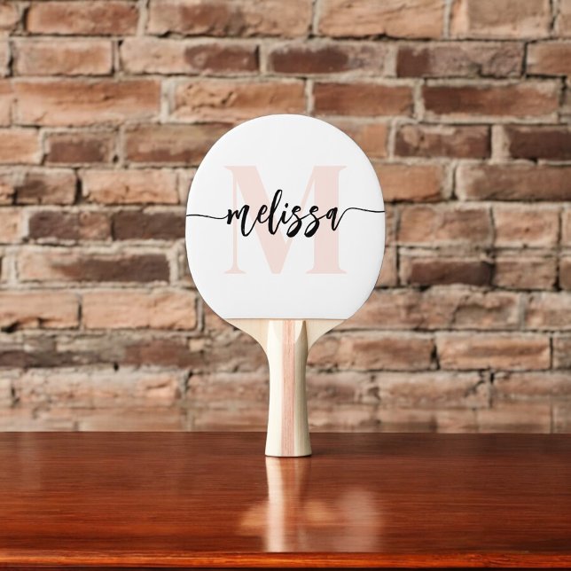 Raquette De Ping Pong Monogramme Brush Calligraphie Blush Pong Rose Pong (Créateur téléchargé)
