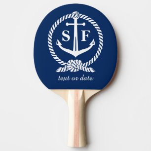 Raquette De Ping Pong Monogramme classique Ancre bleu marine Bateau de p