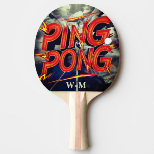 Raquette De Ping Pong monogramme couleur de script moderne mignon