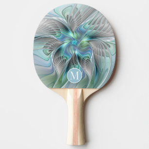 Raquette De Ping Pong Monogramme d'art de l'Imaginaire à papillon bleu A