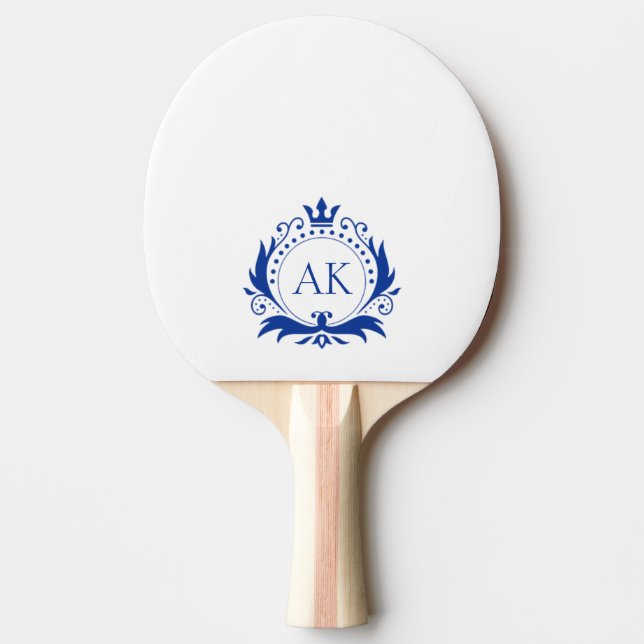 Raquette De Ping Pong Monogramme de cadre de couronne bleu (Devant)