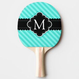 Raquette De Ping Pong Monogramme de coutume de noir de motif de rayures