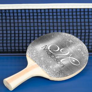 Raquette De Ping Pong Monogramme de fausse parties scintillant en métal 
