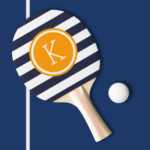 Raquette De Ping Pong Monogramme de la marine et de l'orange Preppy