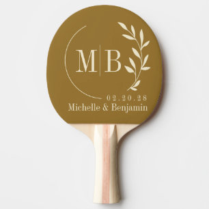 Raquette De Ping Pong Monogramme de mariage de feuille de désert chaud d