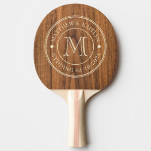 Raquette De Ping Pong Monogramme de mariage Elm Wood