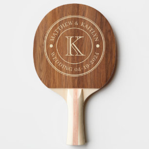 Raquette De Ping Pong Monogramme de mariage en bois de chêne rouge