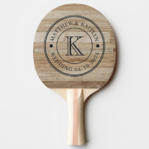 Raquette De Ping Pong Monogramme de mariage en bois de frêne clair