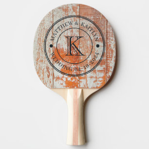 Raquette De Ping Pong Monogramme de mariage en bois de grange usé