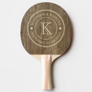 Raquette De Ping Pong Monogramme de mariage en bois de hickory