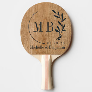 Raquette De Ping Pong Monogramme de mariage en bois de pin de campagne