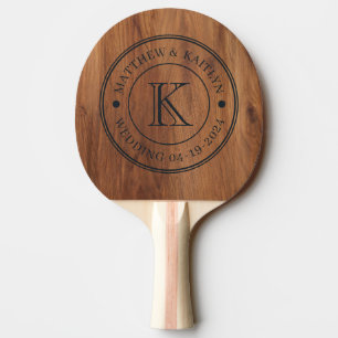 Raquette De Ping Pong Monogramme de mariage en bois d'érable