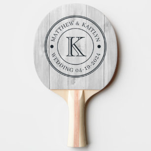Raquette De Ping Pong Monogramme de mariage en bois gris clair propre