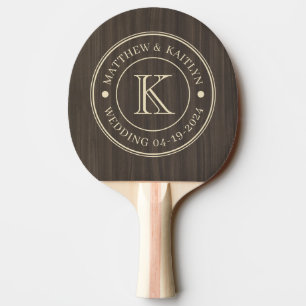 Raquette De Ping Pong Monogramme de mariage en bois moderne sombre