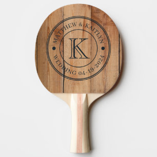 Raquette De Ping Pong Monogramme de mariage en érable brut