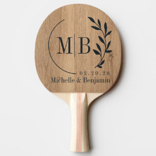 Raquette De Ping Pong Monogramme de mariage en feuille de bois de teck c