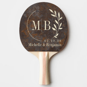Raquette De Ping Pong Monogramme de mariage en feuille de tôle rouillée