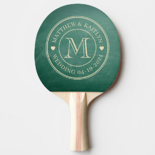 Raquette De Ping Pong Monogramme de mariage en forme de cœur sur tableau
