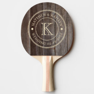 Raquette De Ping Pong Monogramme de mariage en planches vintage