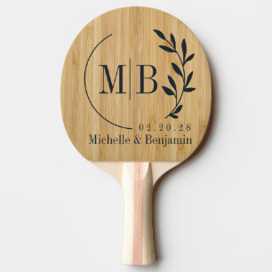 Raquette De Ping Pong Monogramme de mariage Feuille de bambou foncé