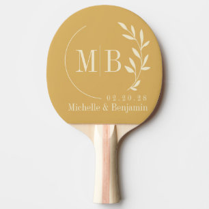 Raquette De Ping Pong Monogramme de mariage feuille lever de soleil sabl