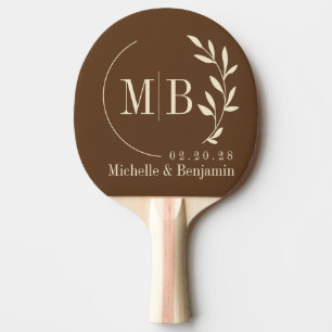 Raquette De Ping Pong Monogramme de mariage feuille marron de la forêt m