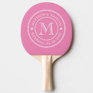 Raquette De Ping Pong Monogramme de mariage rose